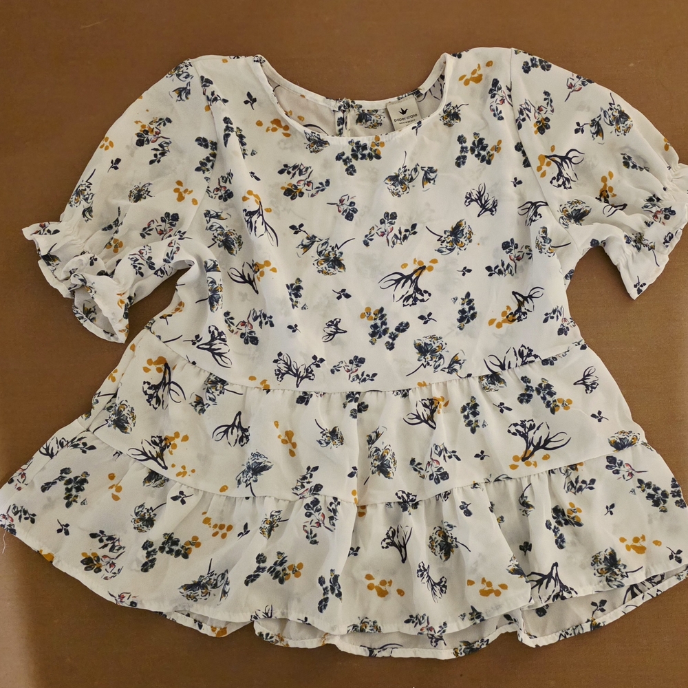 Paper Crane White Blouse with Black and Yellow Floral Pattern